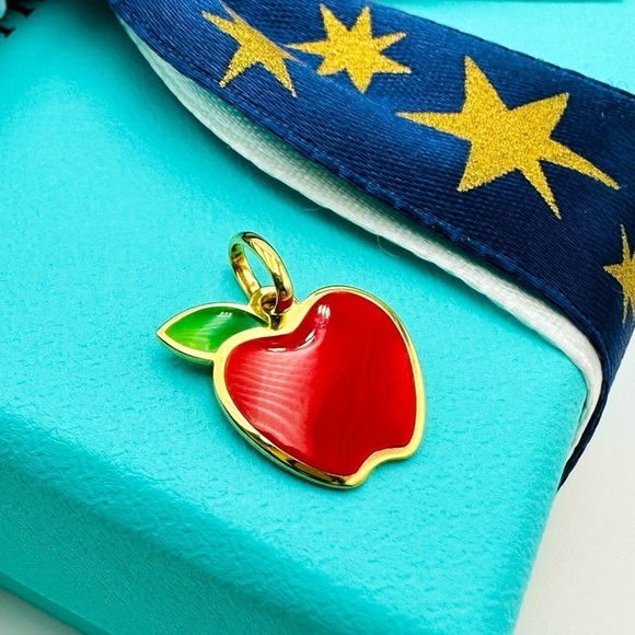 RARE Tiffany & Co. 18K Yellow Gold Red Green Enamel Apple Charm with Packaging - Picture 1 of 10